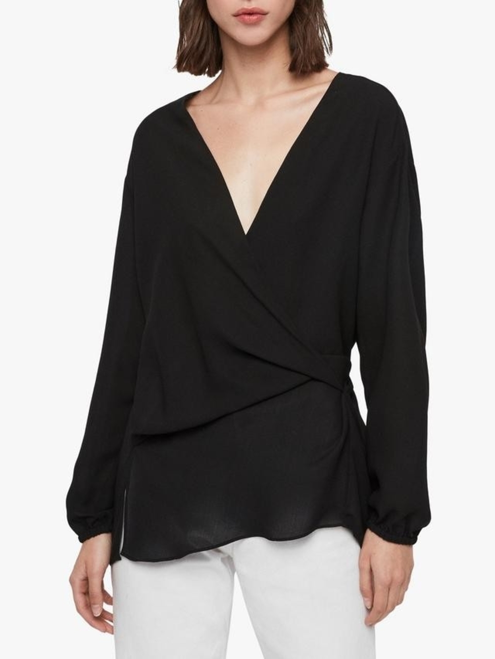 AllSaints Mia Wrap Top Large NWT Long Sleeve Tie Back Blouse